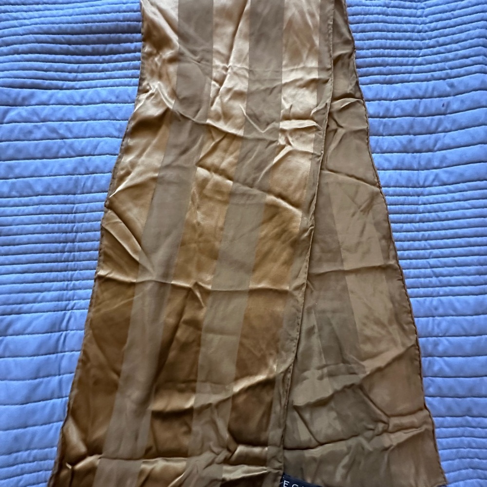 Striped Tan Silk Scarf 100% silk 60x10. By Echo